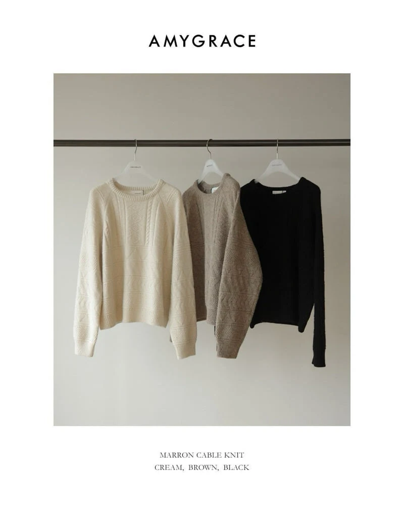 Amygrace - Korean Women Fashion - #womensfashion - Maron Cable Round Knit Sweater