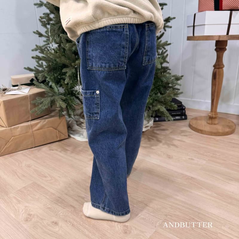 Andbutter - Korean Children Fashion - #discoveringself - Rivet Brushed Denim Pants - 3