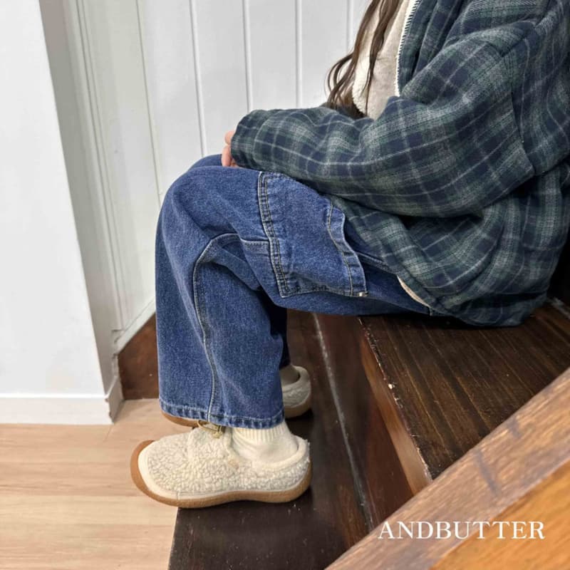 Andbutter - Korean Children Fashion - #minifashionista - Rivet Brushed Denim Pants - 11