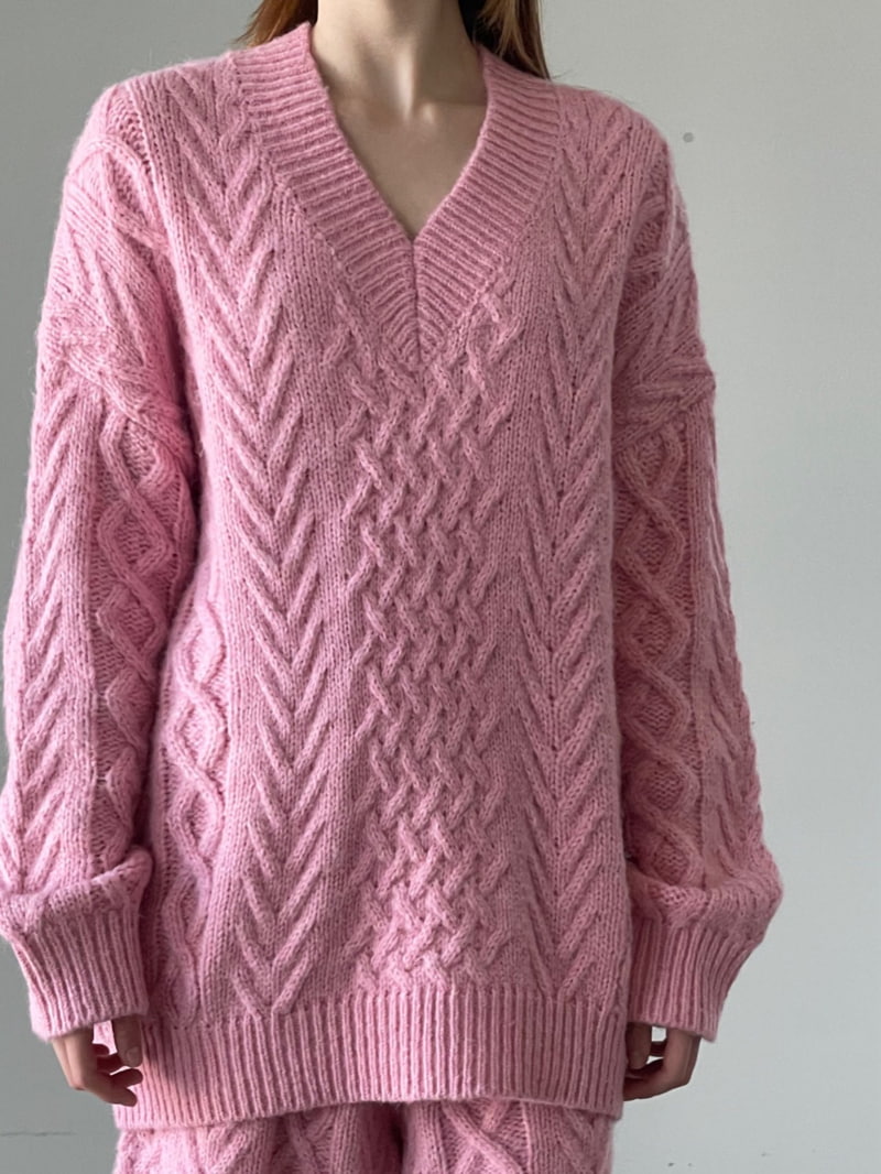 Another Avenue - Korean Women Fashion - #momslook - Wool Twist V Neck Knit Sweater - 6