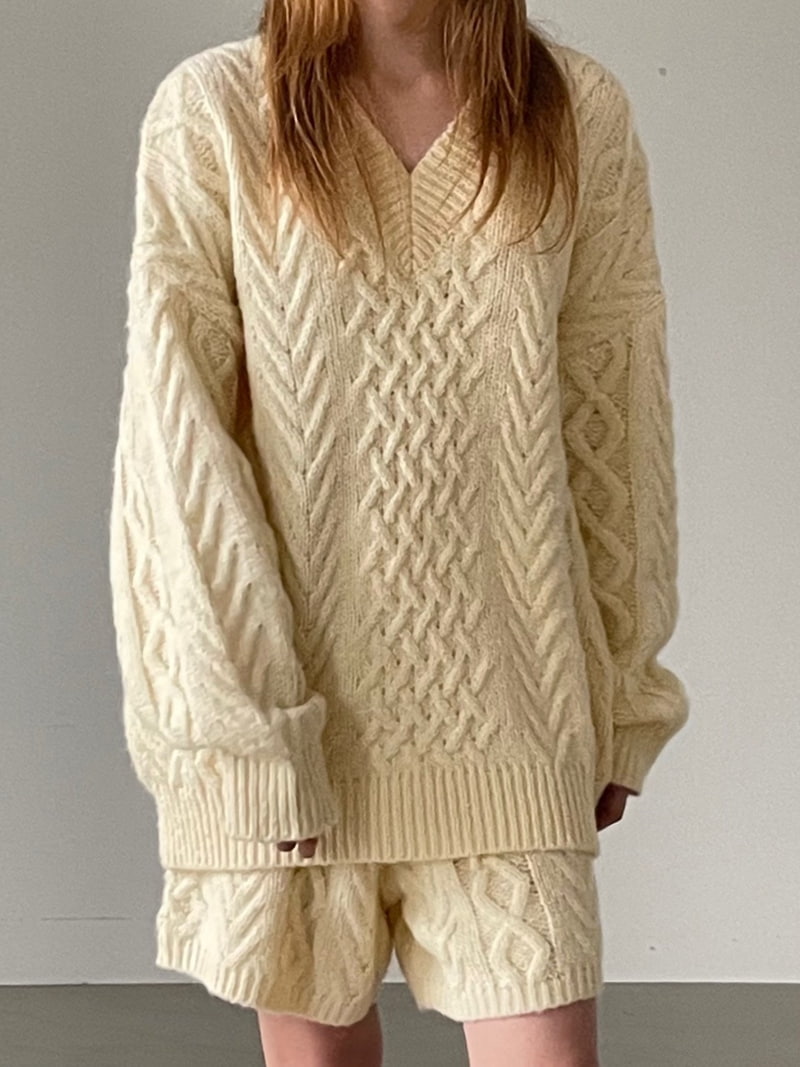 Another Avenue - Korean Women Fashion - #momslook - Wool Twist V Neck Knit Sweater - 7