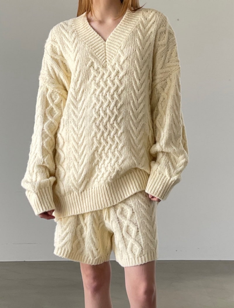 Another Avenue - Korean Women Fashion - #vintagekidsstyle - Wool Twist V Neck Knit Sweater - 10