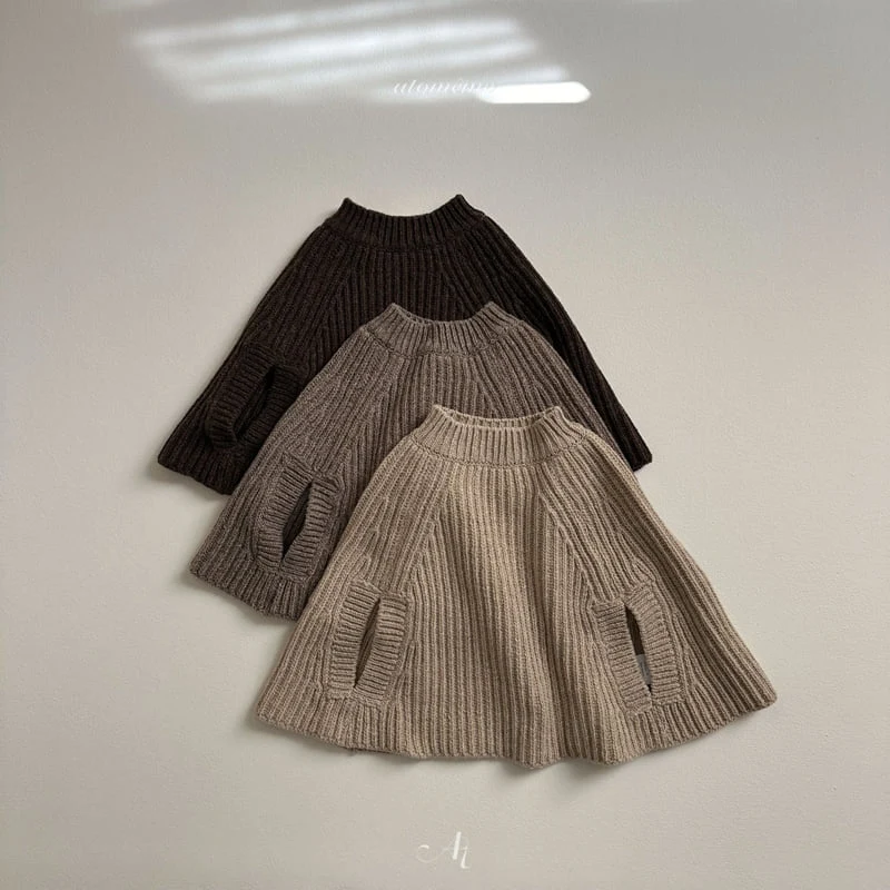 Atomeme - Korean Baby Fashion - #babyootd - Olive Knit Poncho - 3