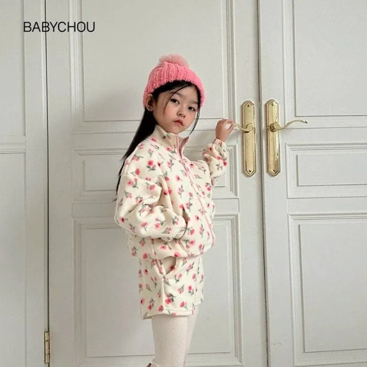 Babychou - Korean Children Fashion - #kidzfashiontrend - Flower Fleece Zip-up - 4