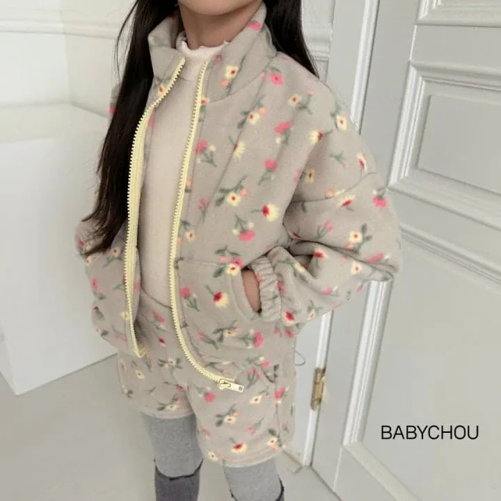 Babychou - Korean Children Fashion - #childrensboutique - Flower Fleece Zip-up - 11