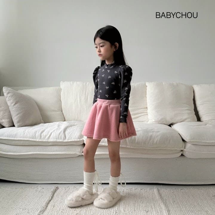 Babychou - Korean Children Fashion - #fashionkids - Puff Ribbon Turtleneck Tee - 10