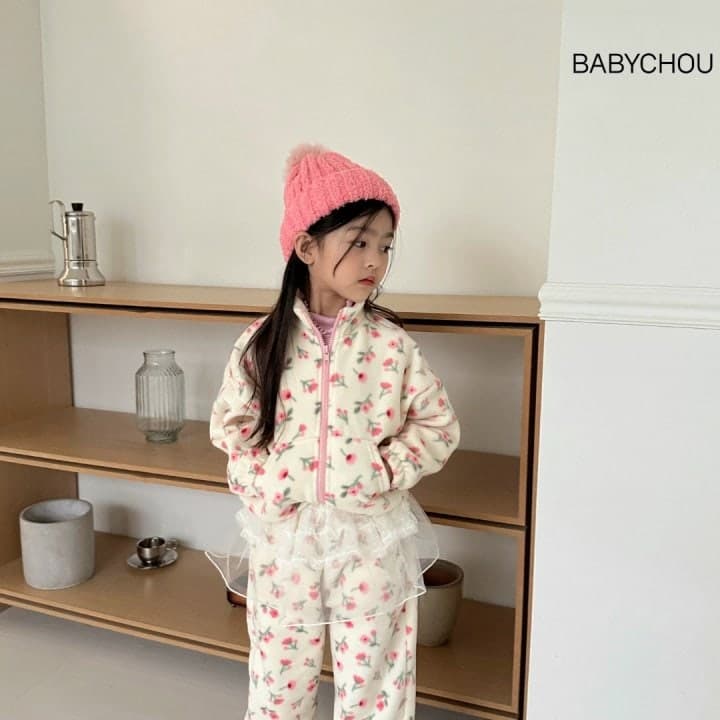 Babychou - Korean Children Fashion - #fashionkids - Flower Fleece Jogger Pants - 3