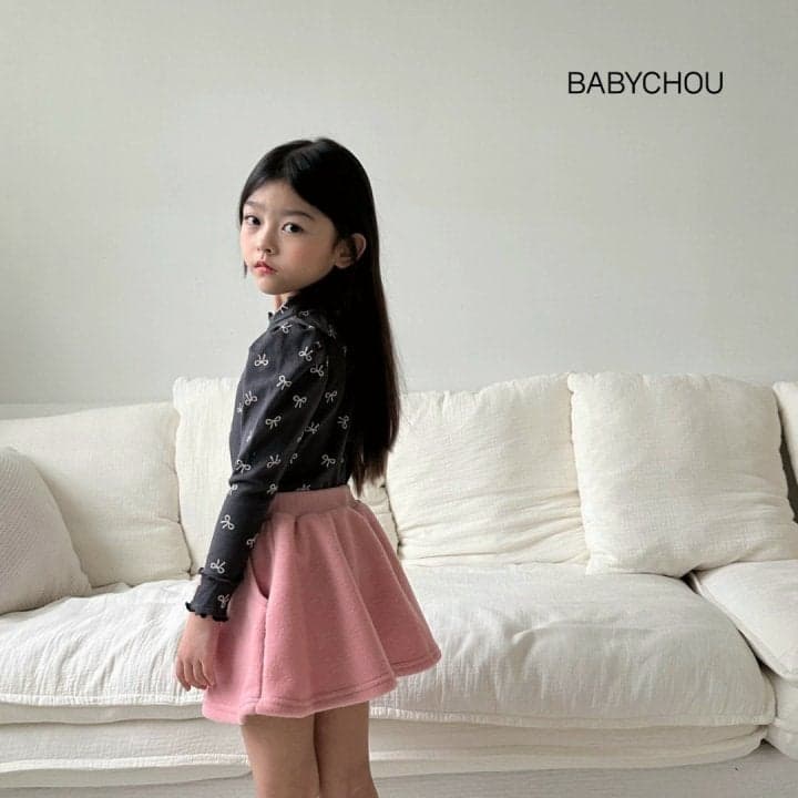 Babychou - Korean Children Fashion - #kidsshorts - Puff Ribbon Turtleneck Tee - 11