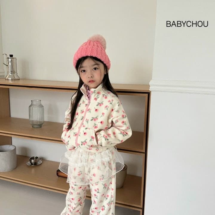 Babychou - Korean Children Fashion - #fashionkids - Flower Fleece Jogger Pants - 4