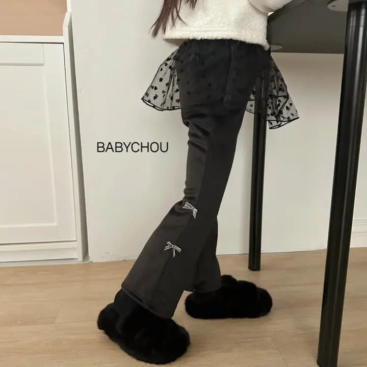 Babychou - Korean Children Fashion - #littlefashionista - Mink Ribbon Bootcut Pants - 12