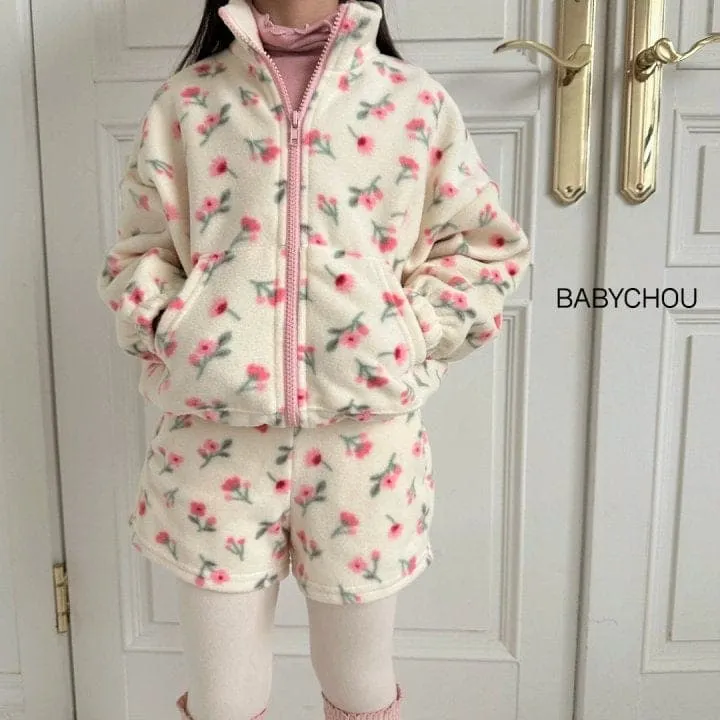 Babychou - Korean Children Fashion - #littlefashionista - Flower Fleece Zip-up - 5