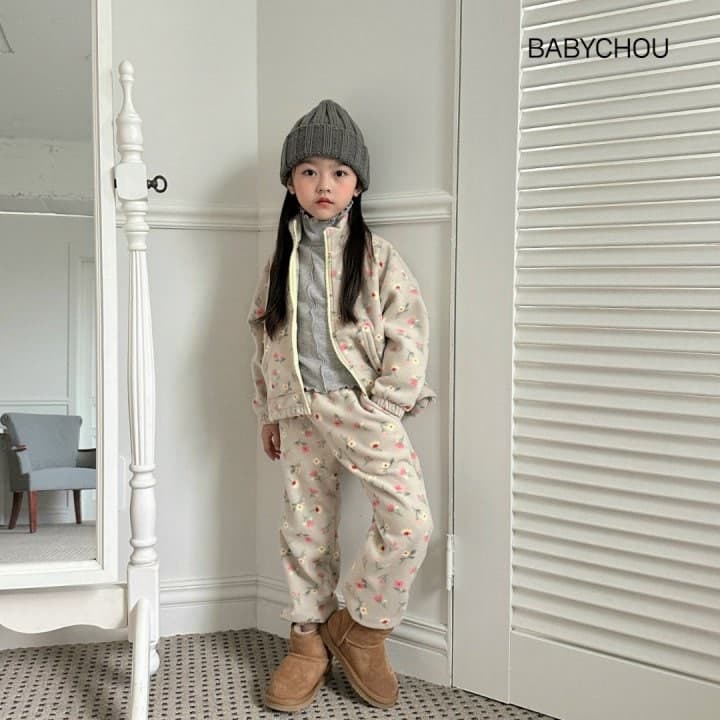 Babychou - Korean Children Fashion - #magicofchildhood - Flower Fleece Jogger Pants - 9