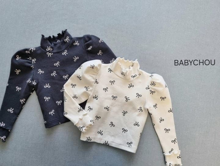 Babychou - Korean Children Fashion - #minifashionista - Puff Ribbon Turtleneck Tee