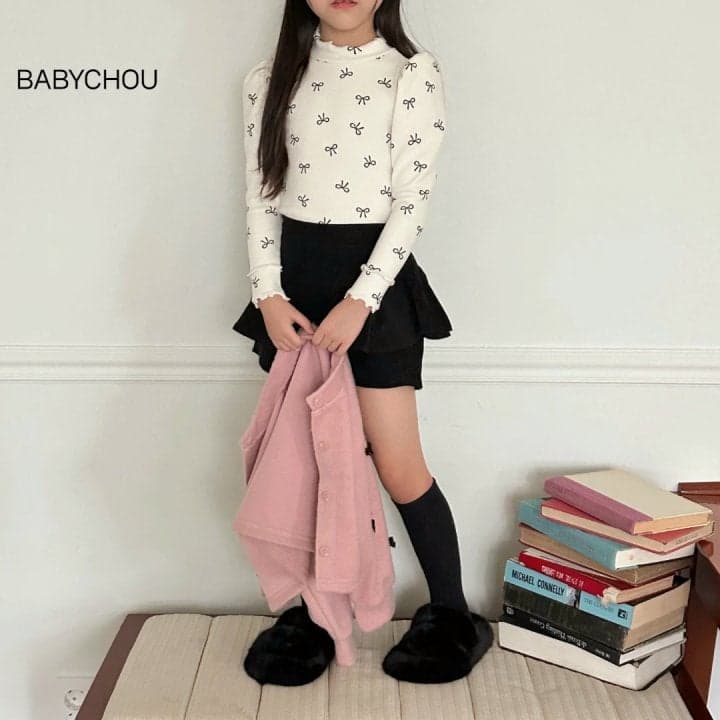 Babychou - Korean Children Fashion - #stylishchildhood - Puff Ribbon Turtleneck Tee - 5