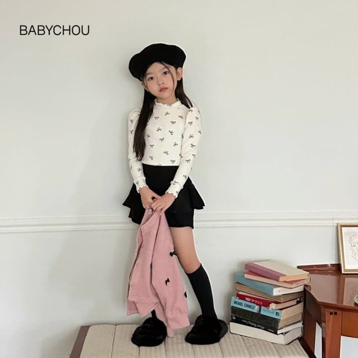 Babychou - Korean Children Fashion - #todddlerfashion - Puff Ribbon Turtleneck Tee - 3