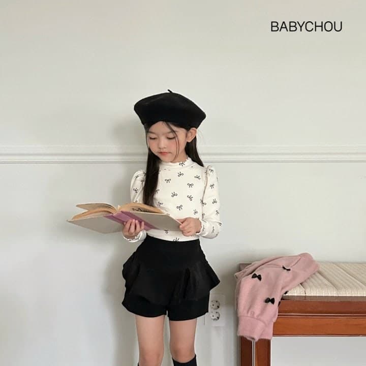 Babychou - Korean Children Fashion - #todddlerfashion - Puff Ribbon Turtleneck Tee - 4