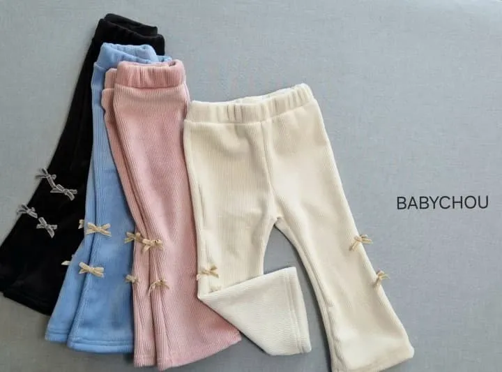 Babychou - Korean Children Fashion - #toddlerclothing - Mink Ribbon Bootcut Pants