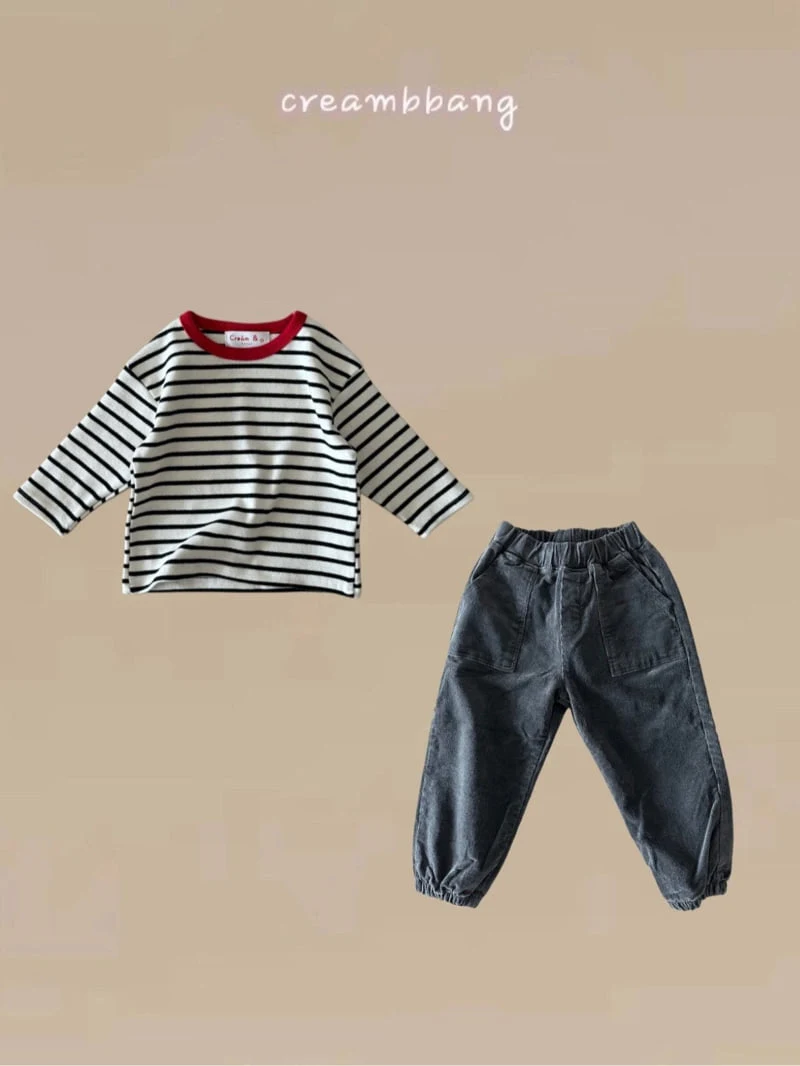 Cream Bbang - Korean Children Fashion - #kidsshorts - Fleece Stripe Tee - 3