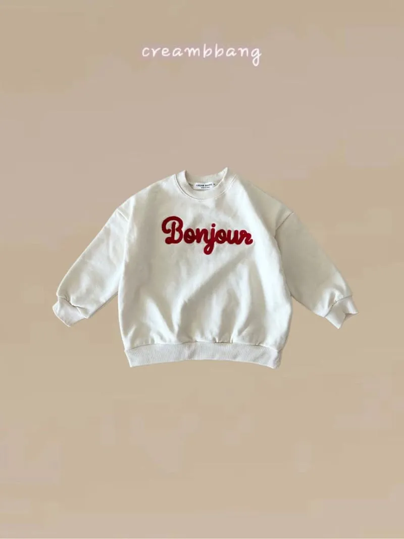 Cream Bbang - Korean Children Fashion - #kidsshorts - Bonjour Embroidery Sweatshirt