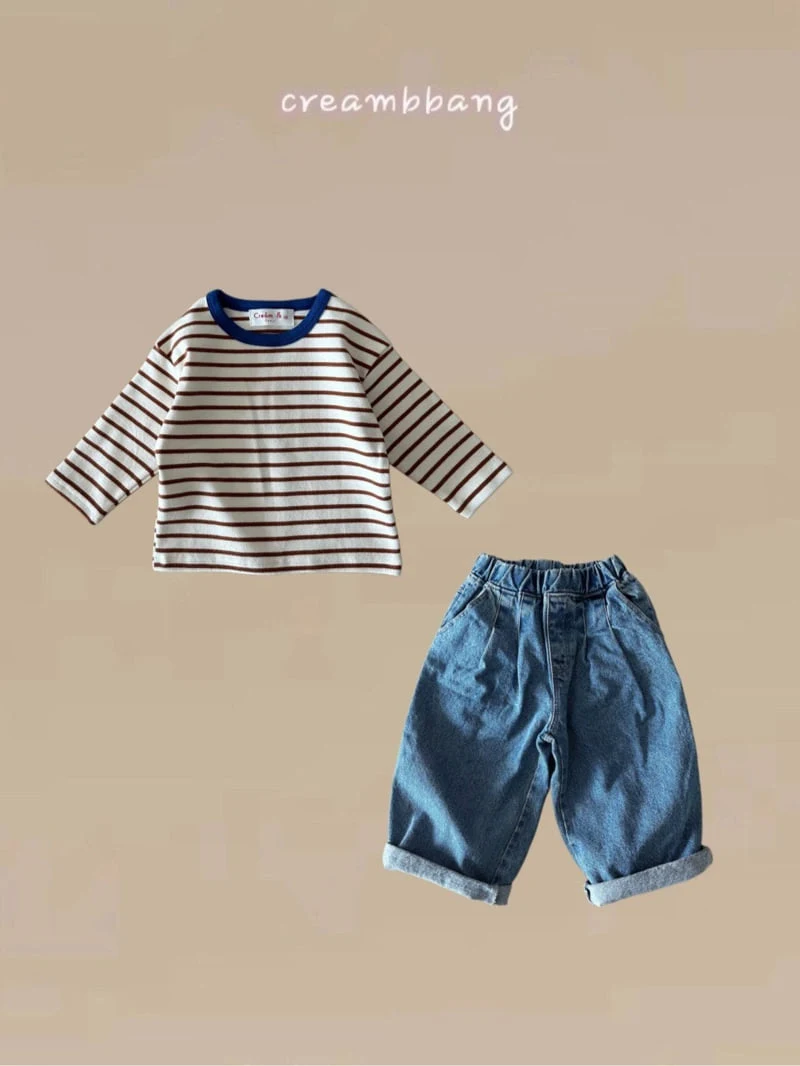 Cream Bbang - Korean Children Fashion - #kidsshorts - Fleece Stripe Tee - 4