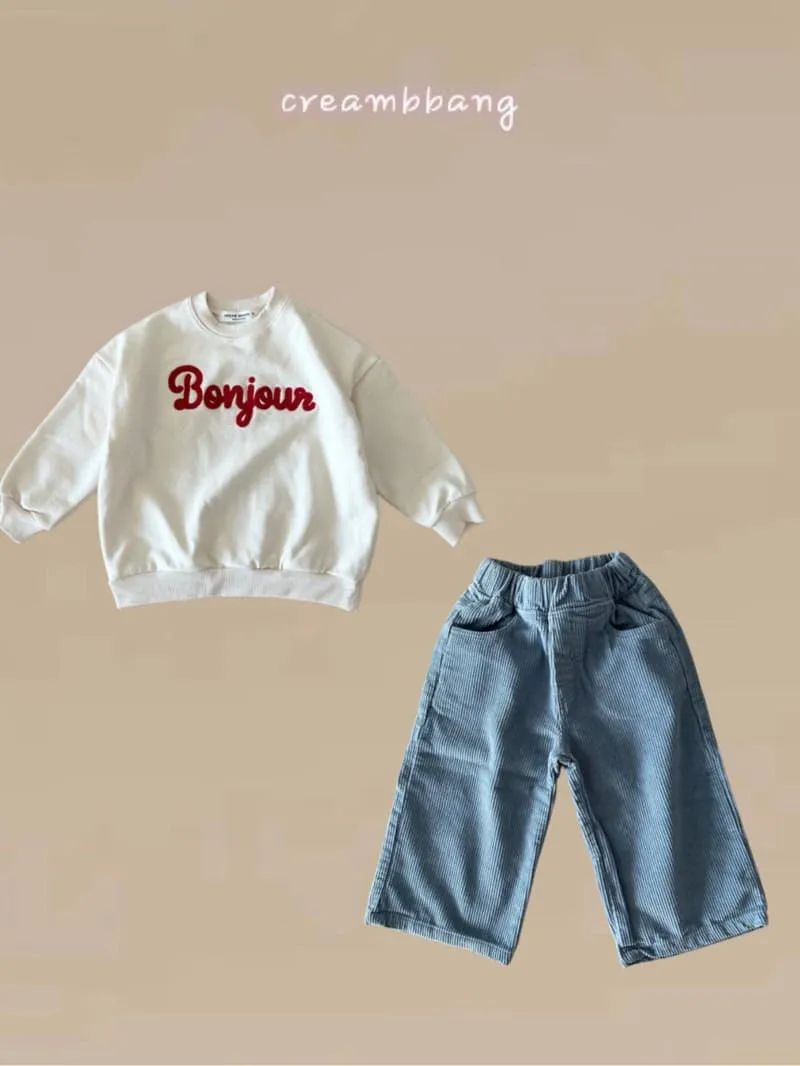 Cream Bbang - Korean Children Fashion - #magicofchildhood - Bonjour Embroidery Sweatshirt - 6