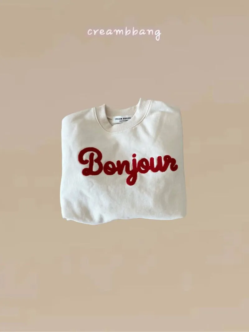 Cream Bbang - Korean Children Fashion - #minifashionista - Bonjour Embroidery Sweatshirt - 7