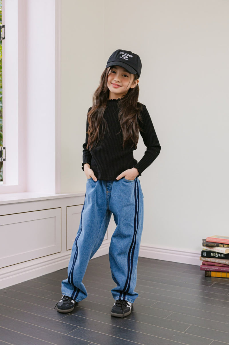 Dore Dore - Korean Children Fashion - #kidsshorts - Line Brushed Tape Jeans - 10