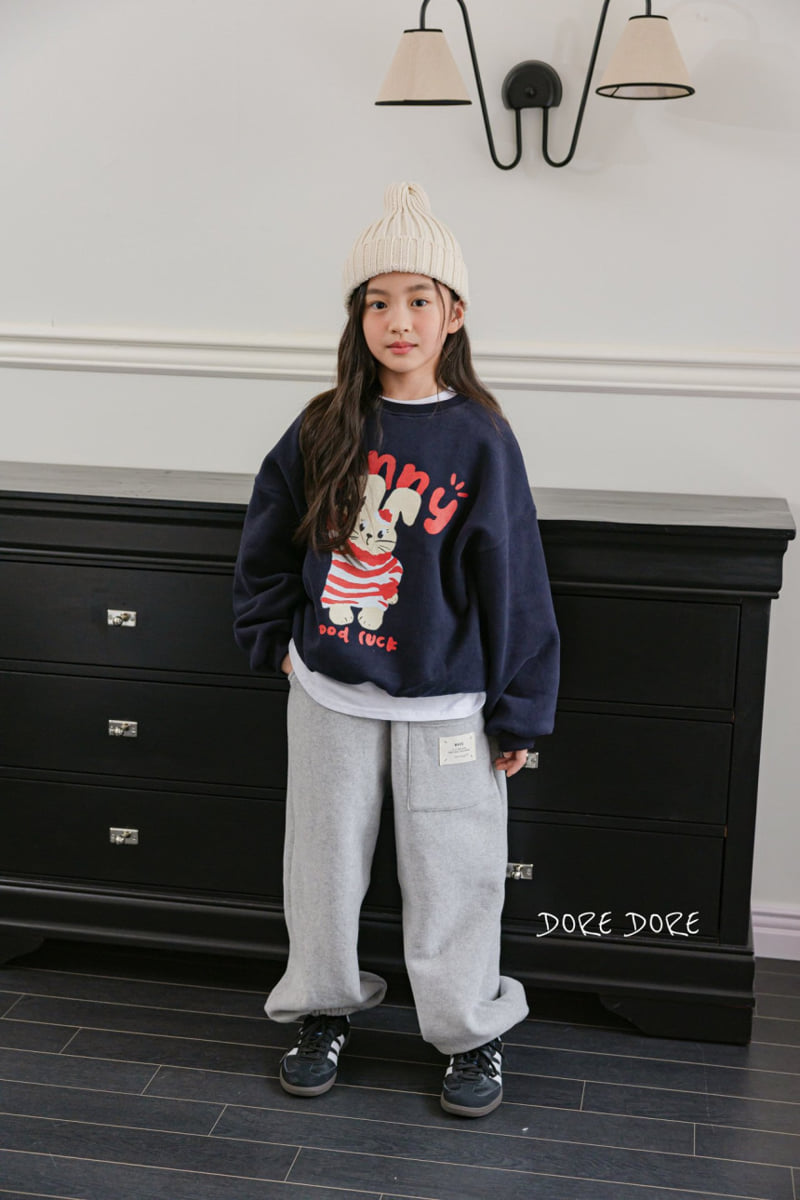 Dore Dore - Korean Children Fashion - #kidsshorts - Stripe Rabbit Brushed Sweatshirt