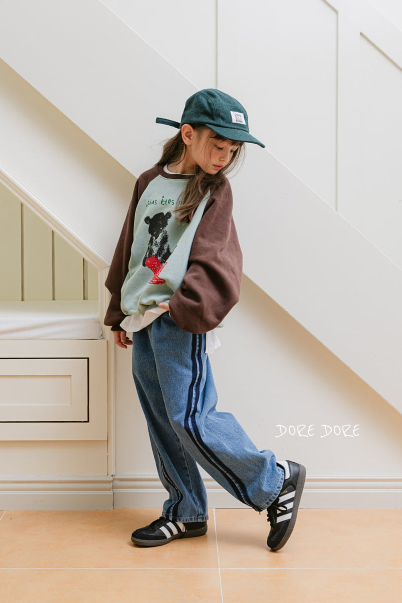 Dore Dore - Korean Children Fashion - #minifashionista - Line Brushed Tape Jeans - 2