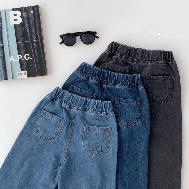 Dsaint - Korean Children Fashion - #littlefashionista - Wide Denim Pants - 5