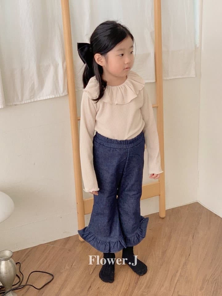 Flower J - Korean Children Fashion - #prettylittlegirls - Fleece Frill Denim Pants