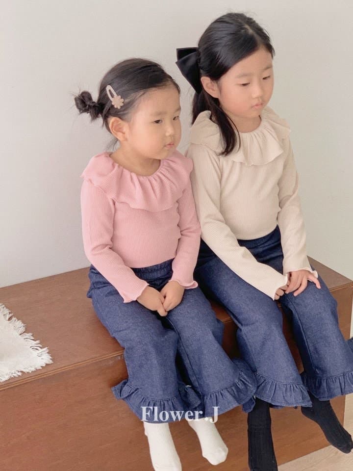 Flower J - Korean Children Fashion - #toddlerclothing - Fleece Frill Denim Pants - 4