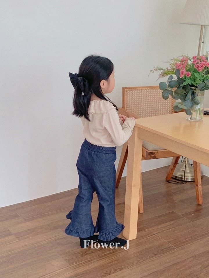 Flower J - Korean Children Fashion - #toddlerclothing - Fleece Frill Denim Pants - 3