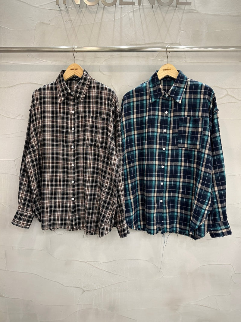 Inssense - Korean Women Fashion - #momslook - Oversized Vintage Stitch Detail Check Shirt - 6