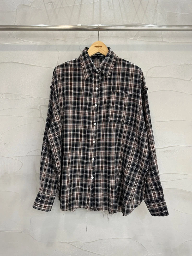 Inssense - Korean Women Fashion - #momslook - Oversized Vintage Stitch Detail Check Shirt - 8