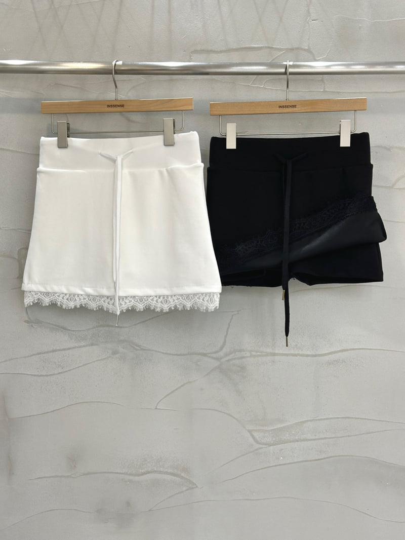 Inssense - Korean Women Fashion - #momslook - Ponte Lace Detail Mini Skirt Pants - 6