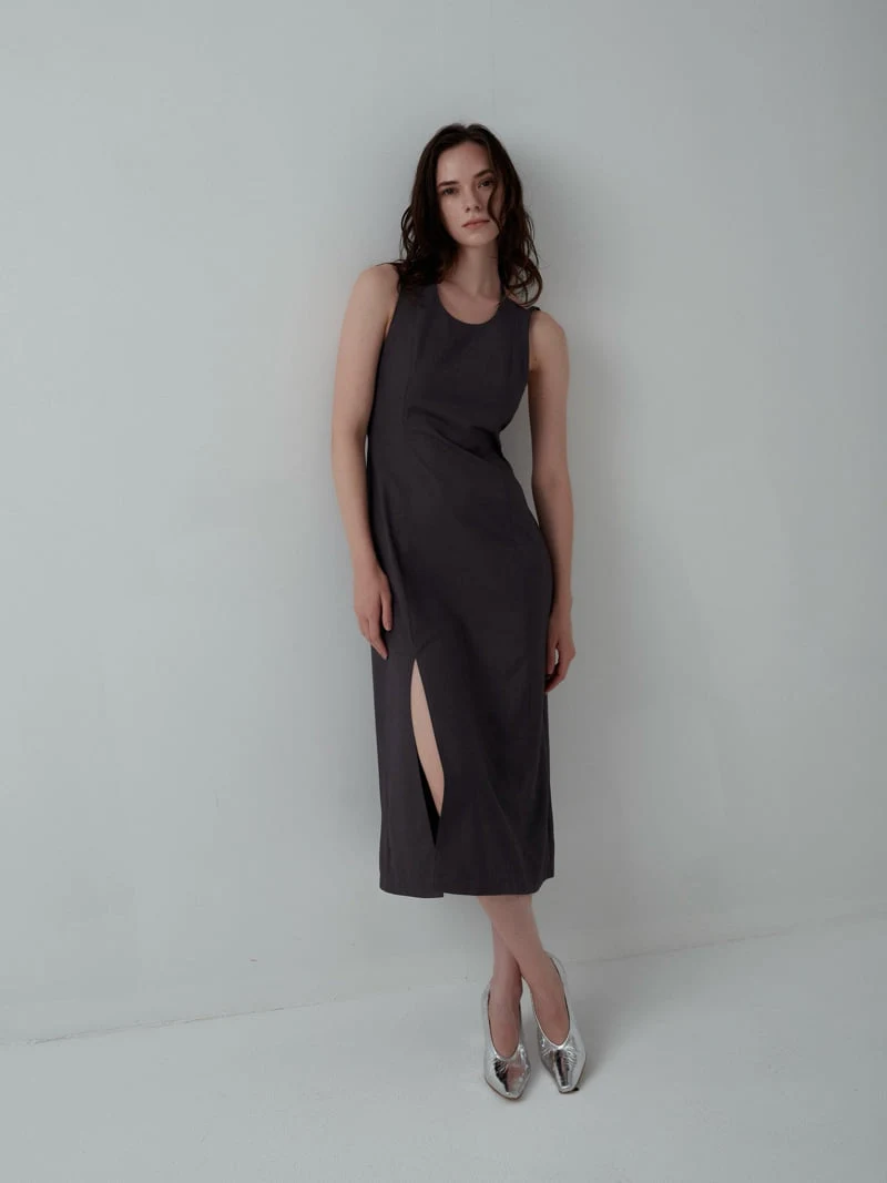 Inssense - Korean Women Fashion - #momslook - Double Strap One Slit Maxi Dress - 10