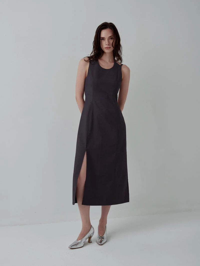 Inssense - Korean Women Fashion - #momslook - Double Strap One Slit Maxi Dress - 8