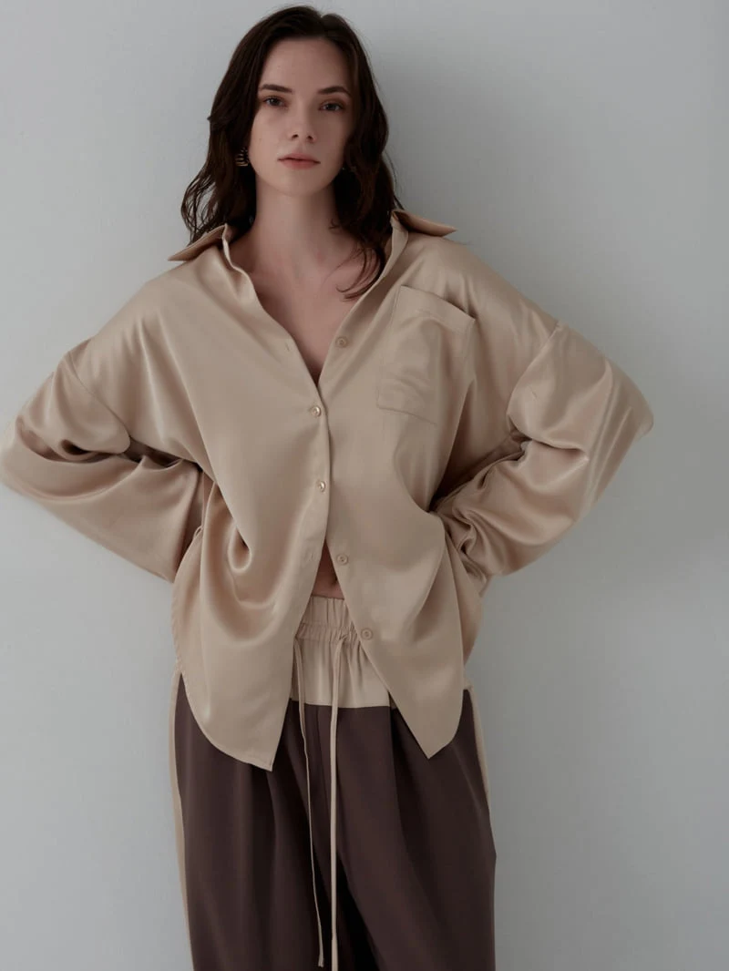 Inssense - Korean Women Fashion - #momslook - Oversized Silky Shirt - 2