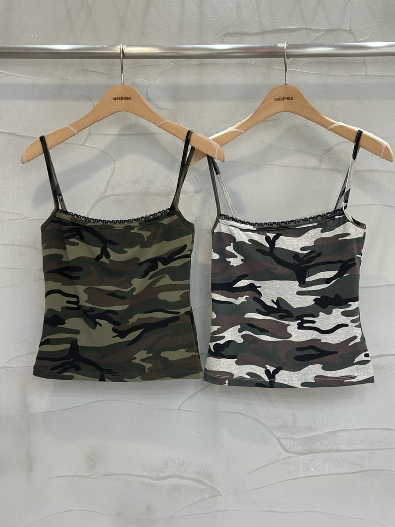 Inssense - Korean Women Fashion - #pursuepretty - Camo Plage Lace Detail Slim Sleeveless Top - 7