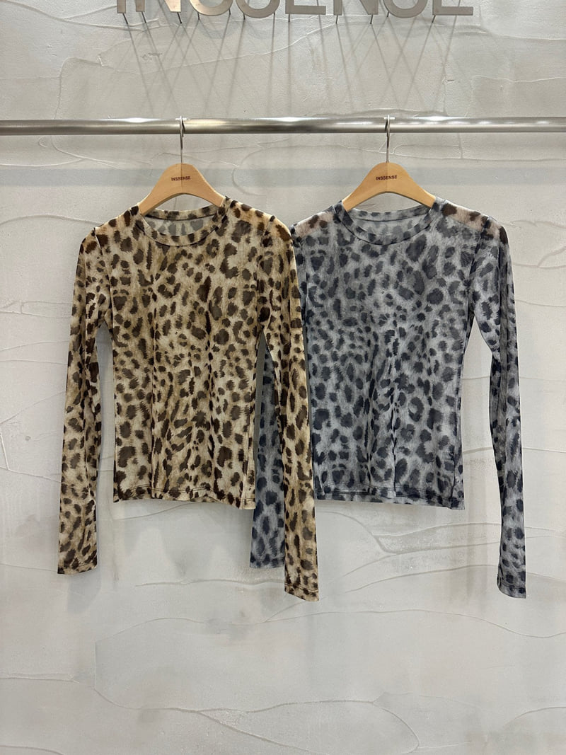 Inssense - Korean Women Fashion - #restrostyle - Leopard Print Long Sleeve Slim Tee - 9