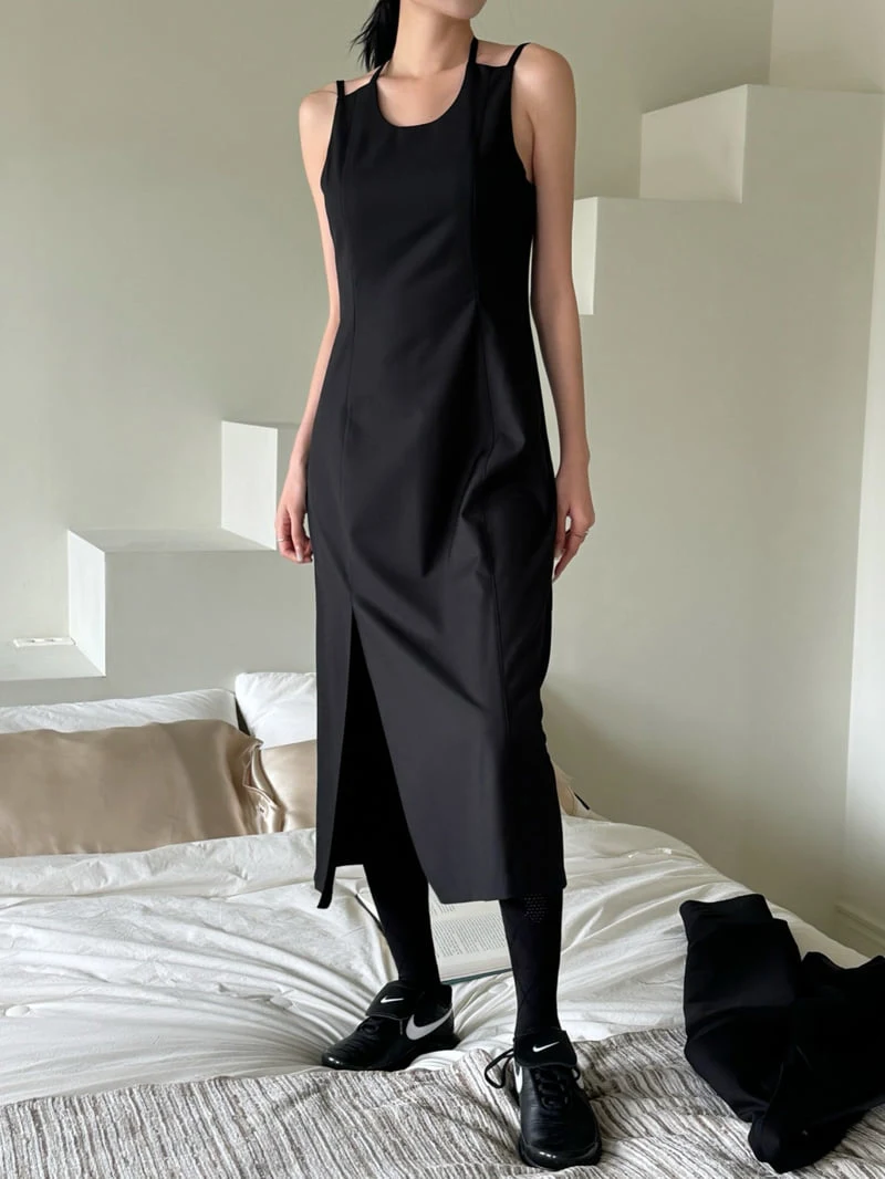 Inssense - Korean Women Fashion - #restrostyle - Double Strap One Slit Maxi Dress