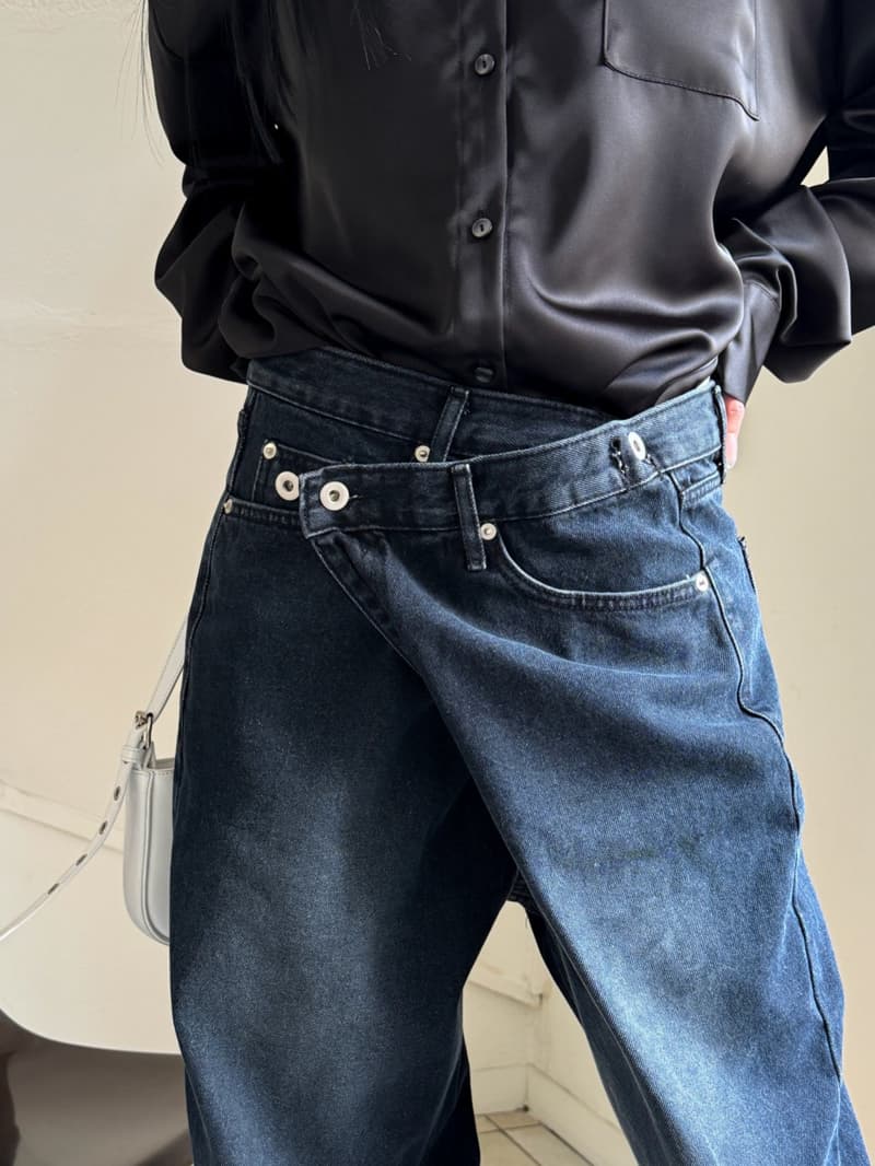 Inssense - Korean Women Fashion - #restrostyle - Unbalance Wrap Detail Wide Denim Pants - 7