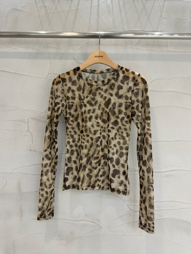 Inssense - Korean Women Fashion - #romanticstyle - Leopard Print Long Sleeve Slim Tee - 10