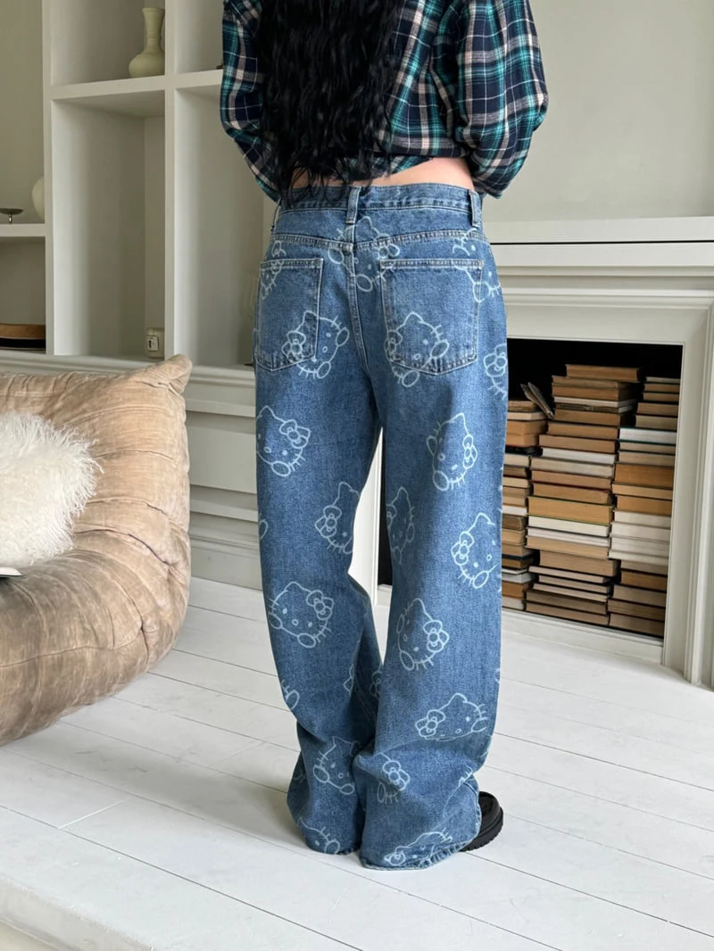 Inssense - Korean Women Fashion - #thatsdarling - Cat Denim Wide Pants - 5