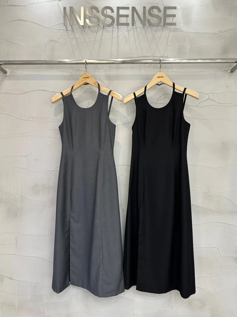 Inssense - Korean Women Fashion - #shopsmall - Double Strap One Slit Maxi Dress - 4