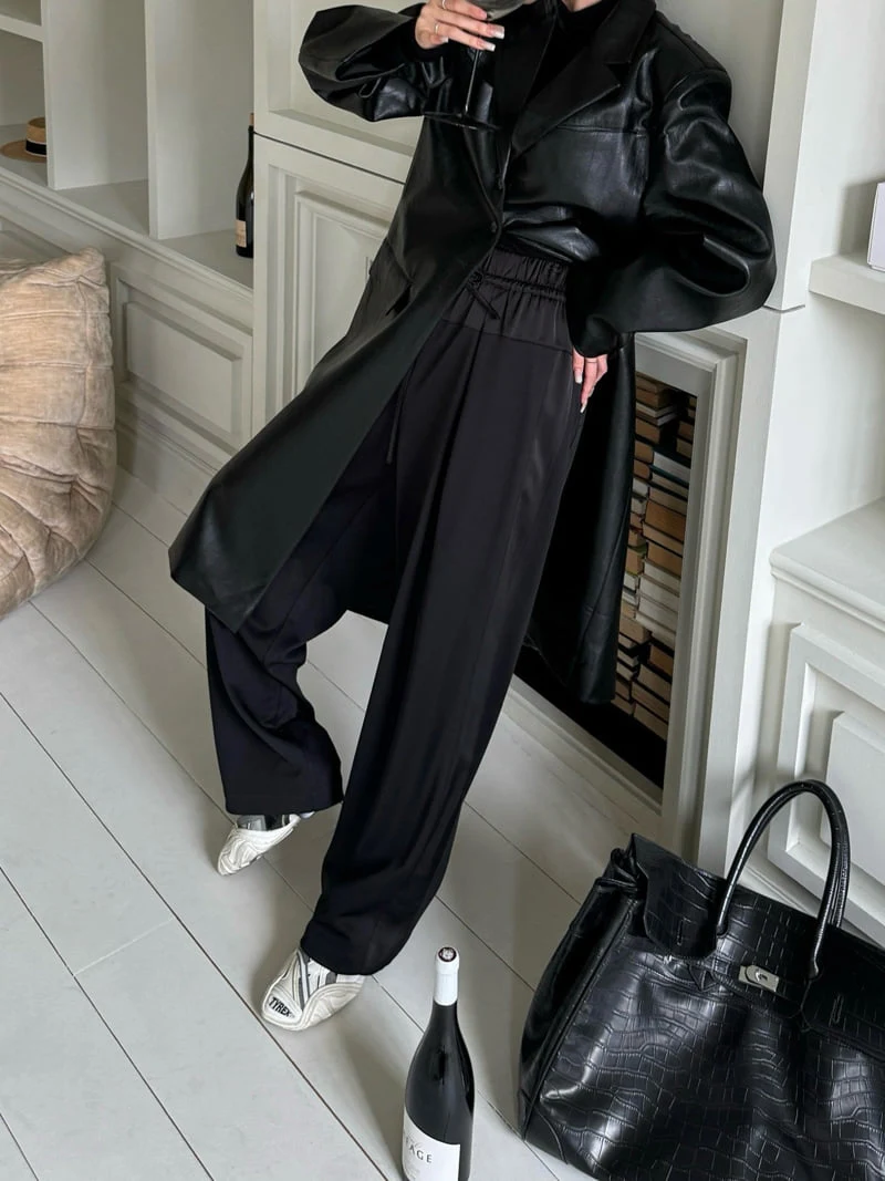 Inssense - Korean Women Fashion - #vintageinspired - Silky Panel Drawstring Wide Track Pants - 2