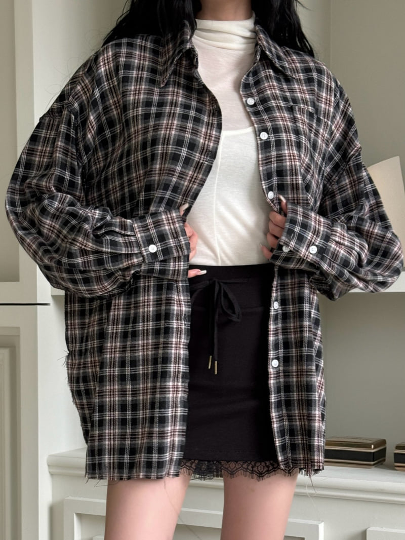 Inssense - Korean Women Fashion - #womensfashion - Oversized Vintage Stitch Detail Check Shirt - 3