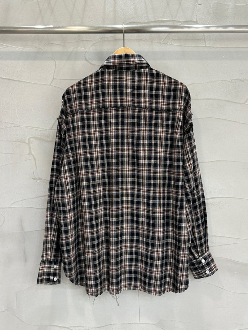 Inssense - Korean Women Fashion - #womensfashion - Oversized Vintage Stitch Detail Check Shirt - 9