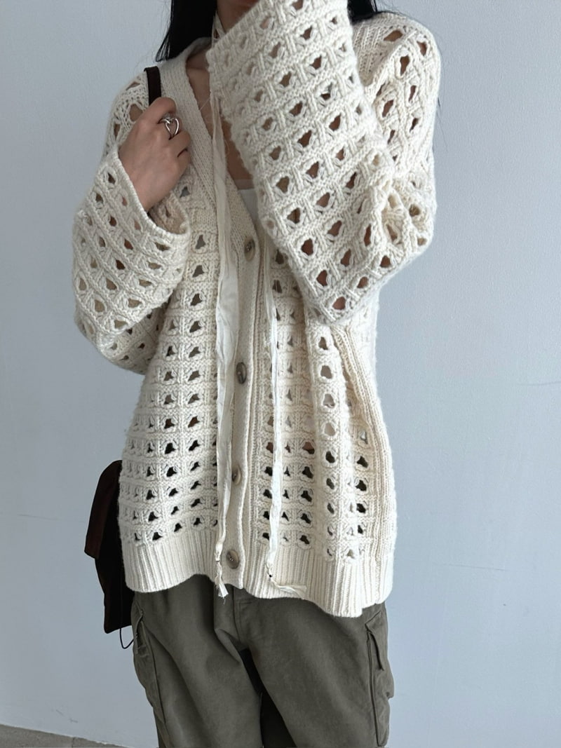 Jade Market - Korean Women Fashion - #momslook - Love Punching Knit Cardigan - 4